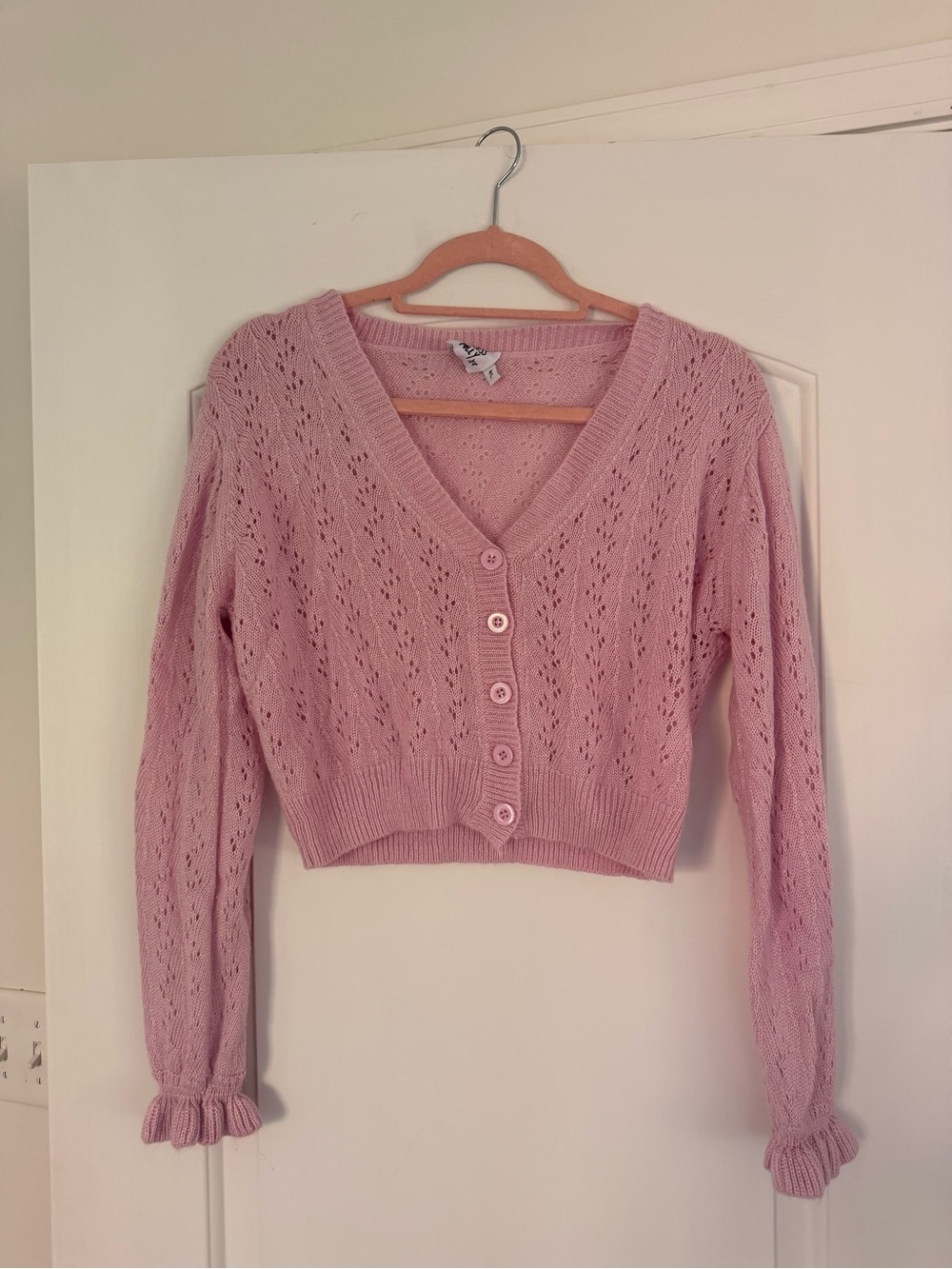 Princess Polly Lyric Pink Pointelle Cropped Cardigan M/L